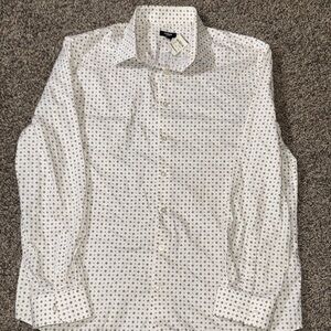 Express White Casual Button Down Shirt with Subtle Dot Design